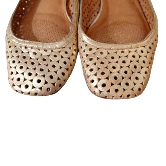 Corso como Gold Perforated Leather Flats Cut-out Metallic Loafers Size 8 - Picture 3 of 11